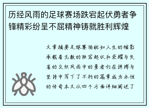 历经风雨的足球赛场跌宕起伏勇者争锋精彩纷呈不屈精神铸就胜利辉煌